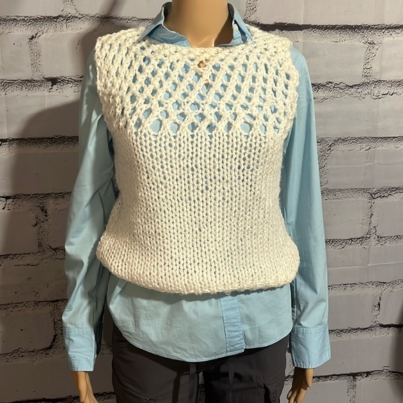 Homemade White Crochet Sweater Vest Size Medium - Picture 2 of 5